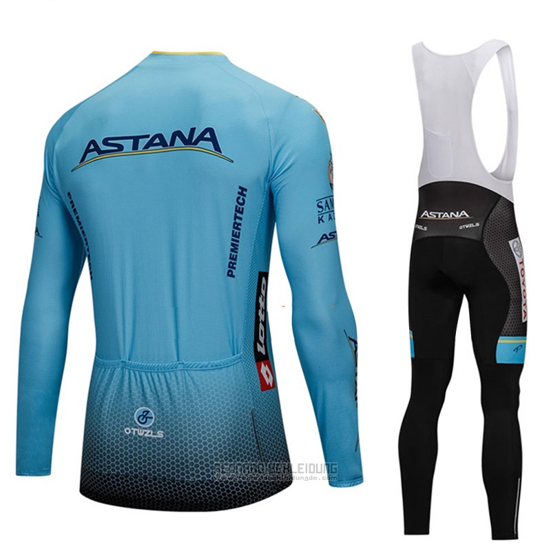 2018 Fahrradbekleidung Astana Blau Trikot Langarm und Tragerhose